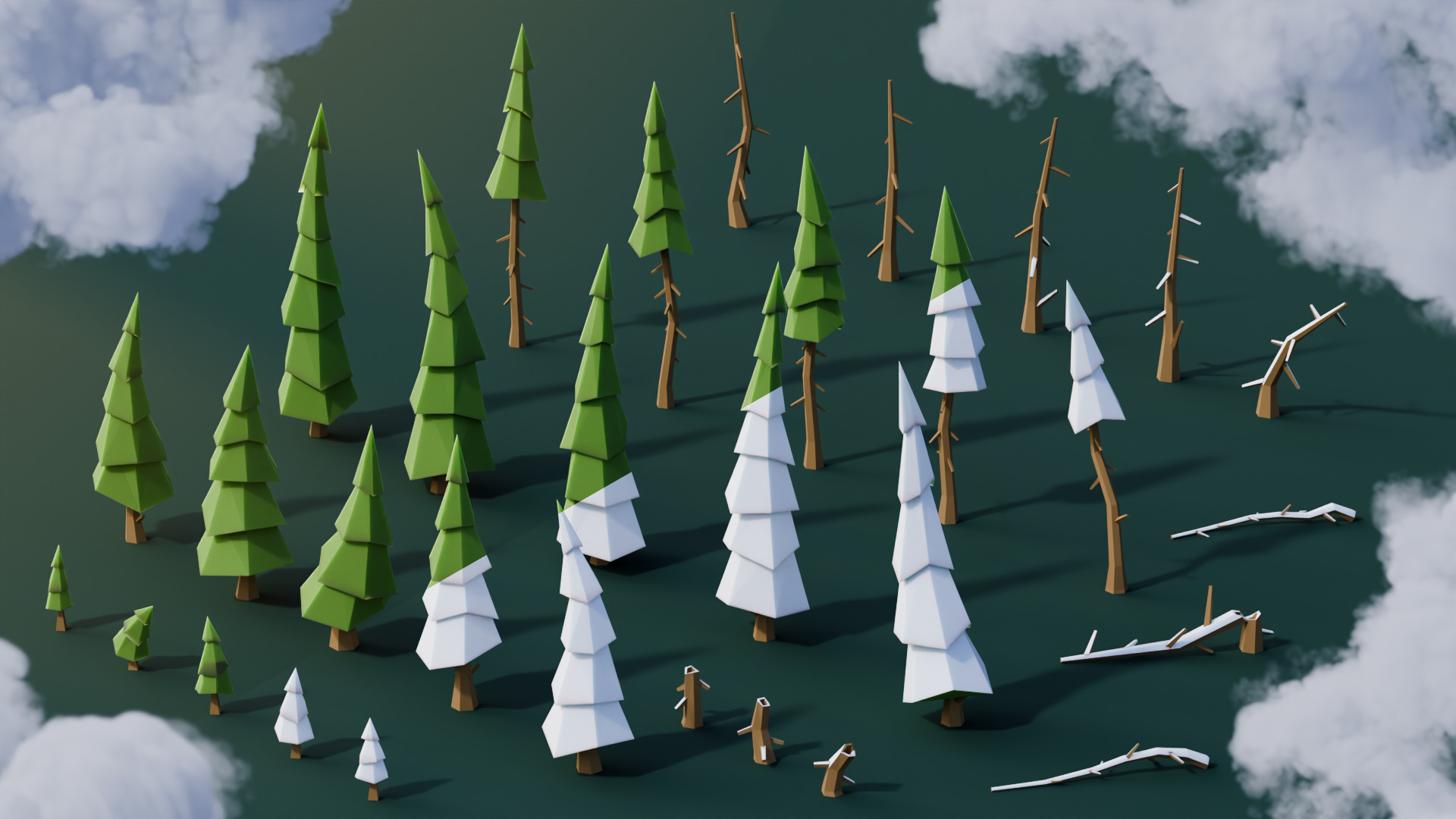 Low Poly Pines Low-poly 3D model_13
