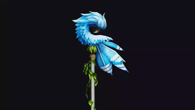 Magical Staff Parrot Phoenix Blue Bird Wizard Wand Item Scepter Low-poly 3D model