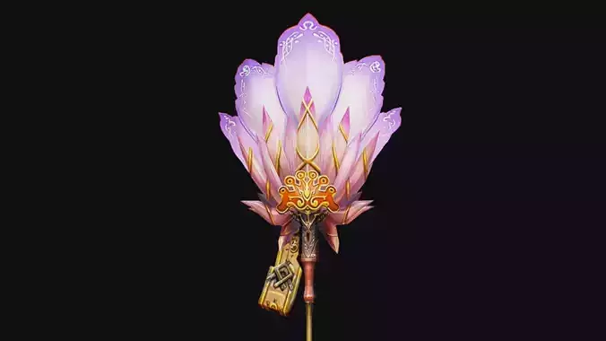 Magical Staff Pink Lotus Flower Wizard Wand Stick Item Scepter Low-poly 3D model