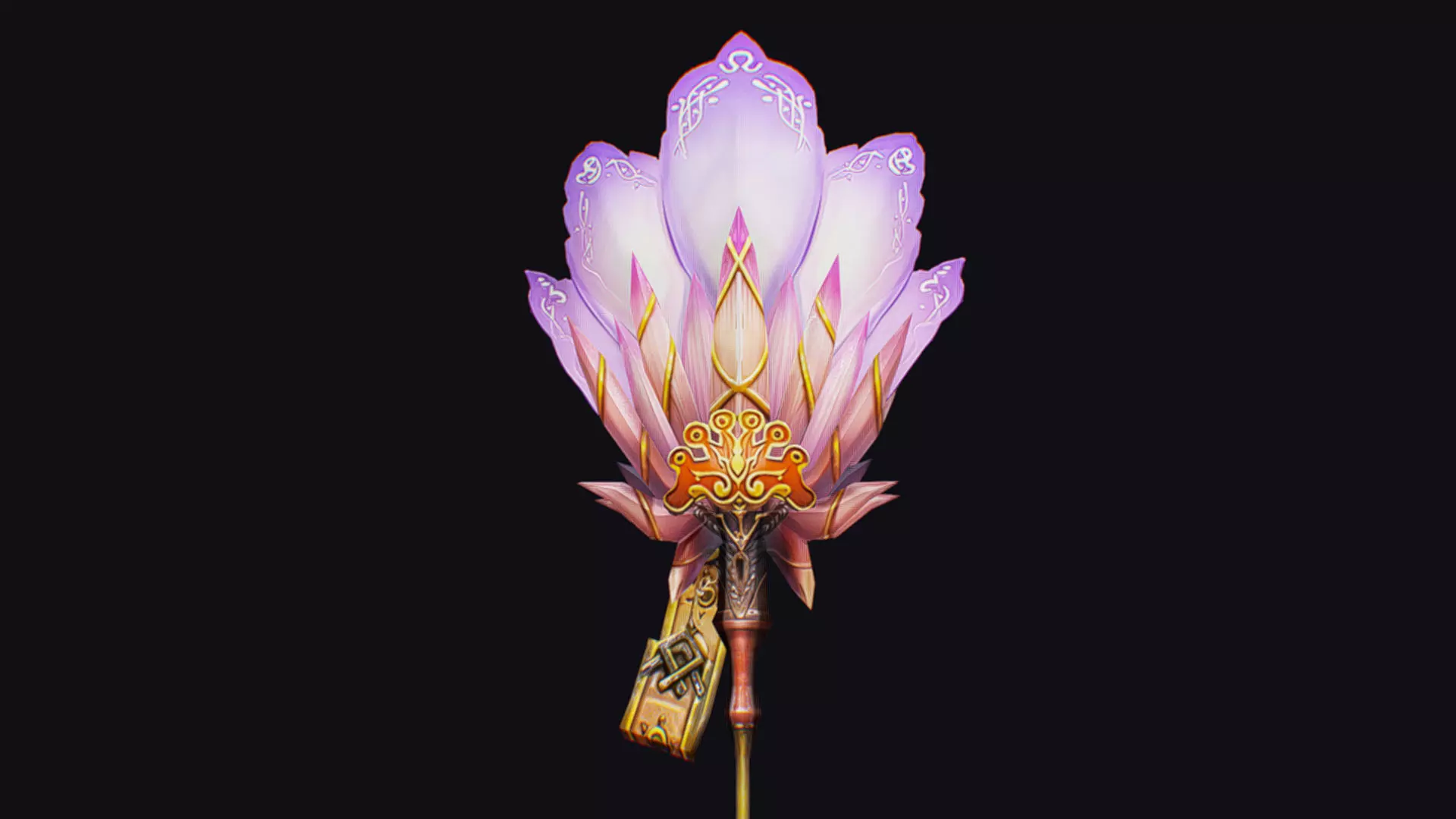 Magical Staff Pink Lotus Flower Wizard Wand Stick Item Scepter Low-poly 3D model_0