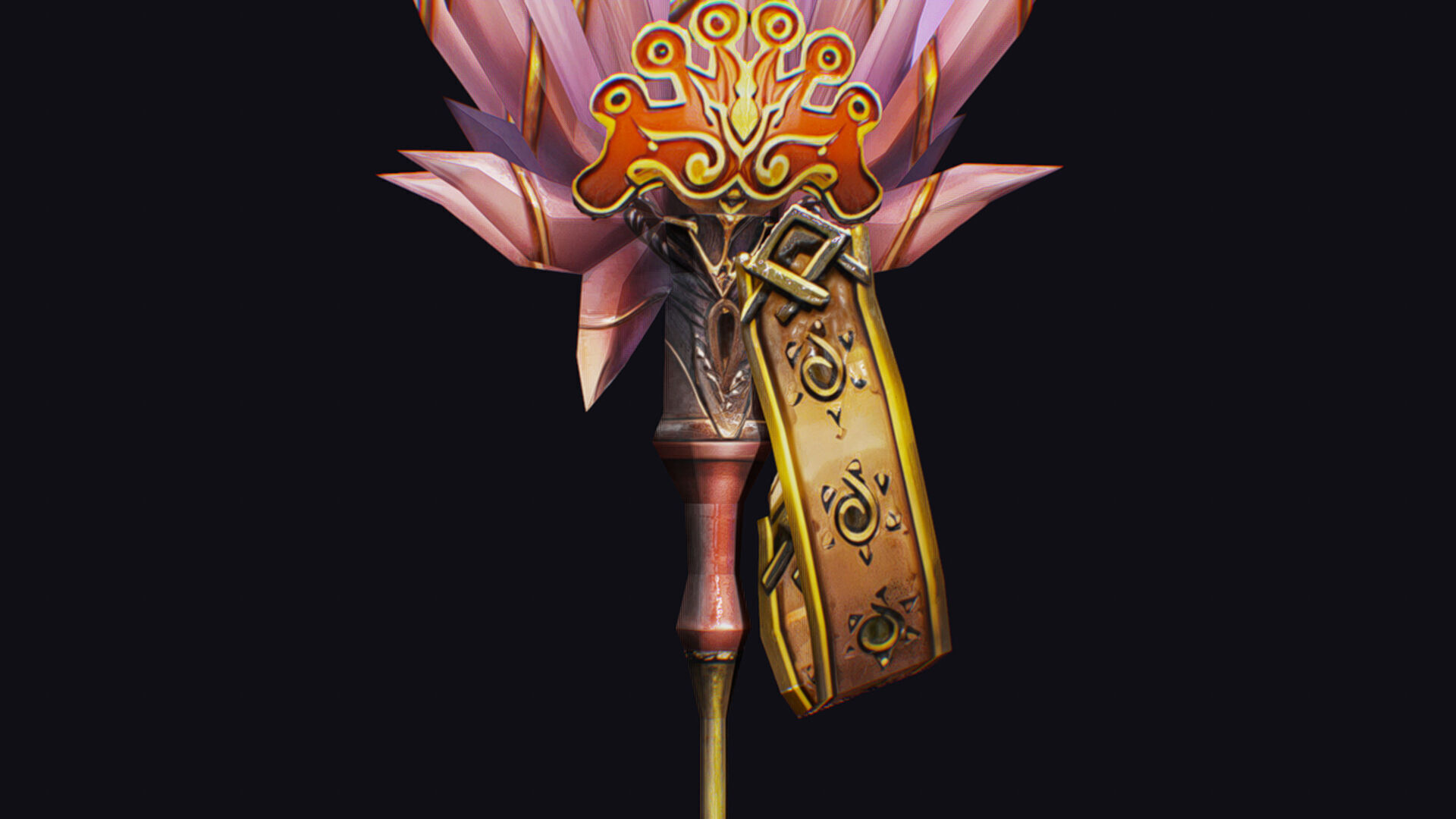 Magical Staff Pink Lotus Flower Wizard Wand Stick Item Scepter Low-poly 3D model_12