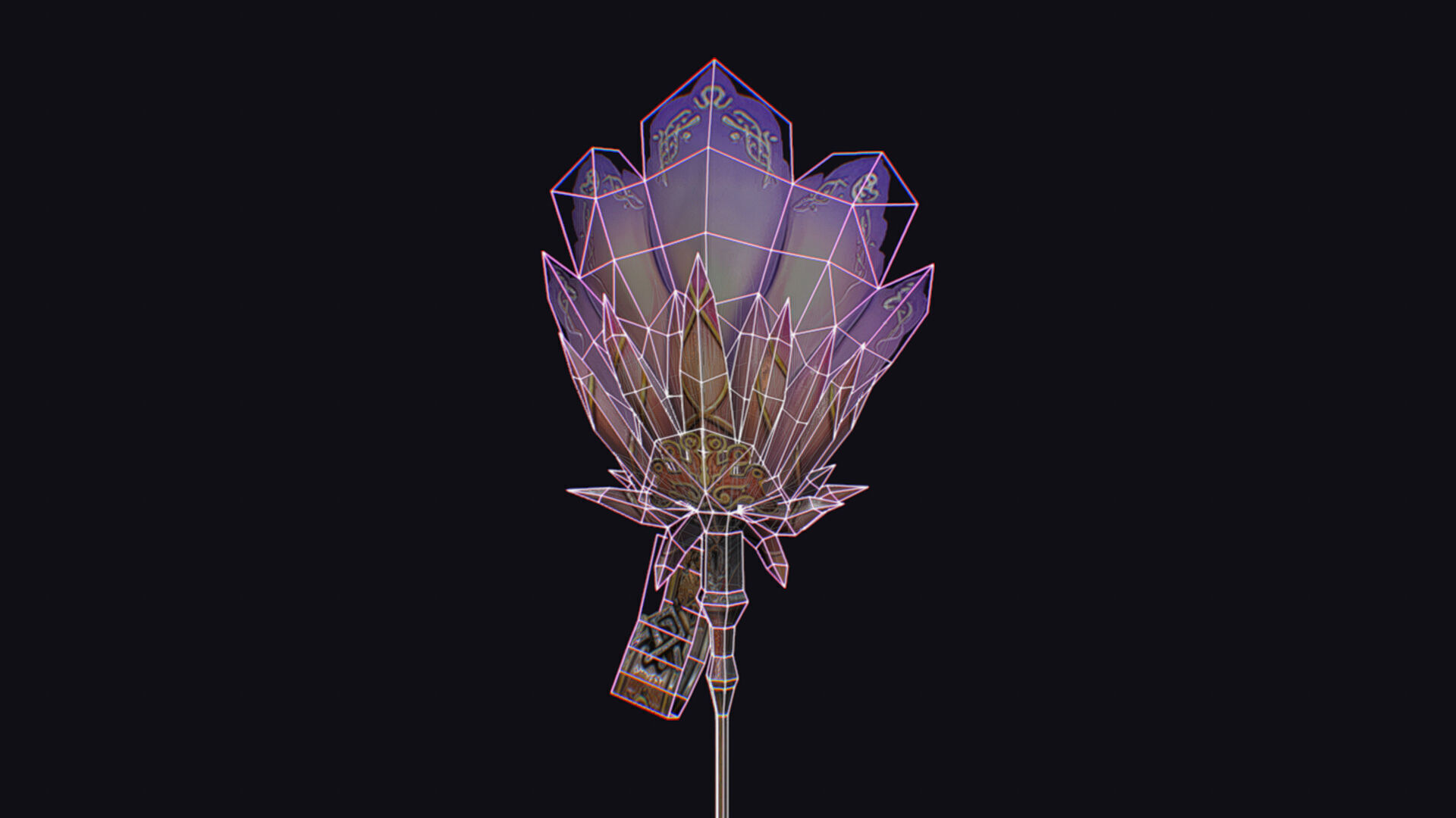 Magical Staff Pink Lotus Flower Wizard Wand Stick Item Scepter Low-poly 3D model_16