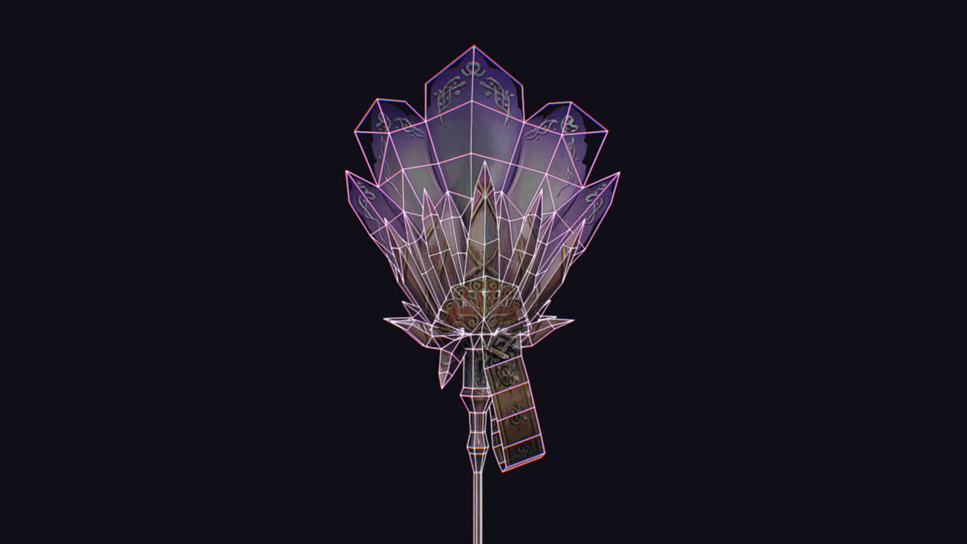 Magical Staff Pink Lotus Flower Wizard Wand Stick Item Scepter Low-poly 3D model_17