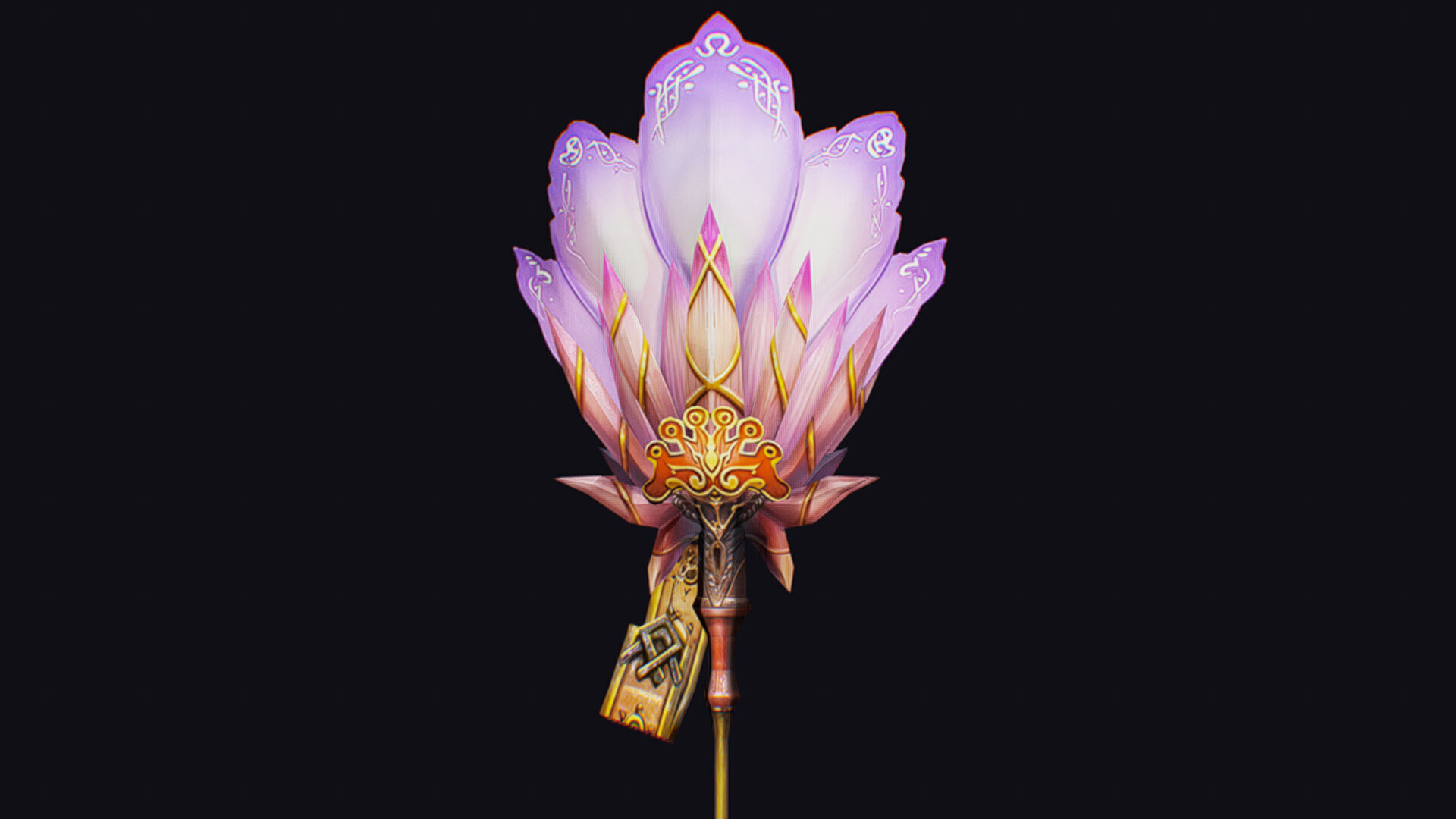 Magical Staff Pink Lotus Flower Wizard Wand Stick Item Scepter Low-poly 3D model_8