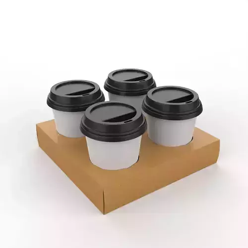 Four Coffee Cups with Kraft Paper Holder Texture