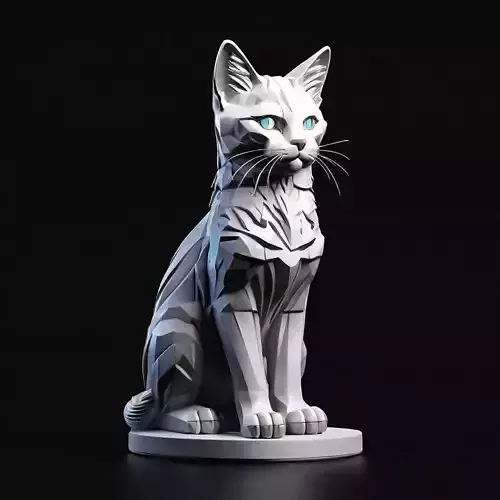 Stylized Geometric Cat Statue 3D Model 3D model