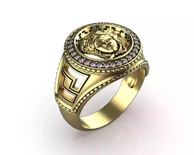 Medusa Gorgo Head Greek Antique Meander Pattern Signet  3D print model