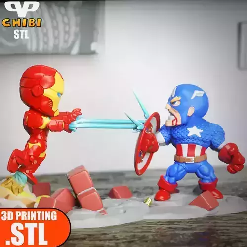Iron Man vs Captain America Chibi STL for 3D Printing ChibiSTL