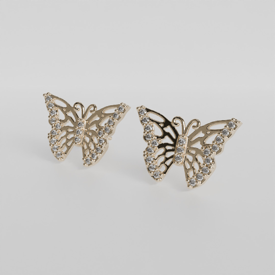 butterfly earrings 3D print model_4