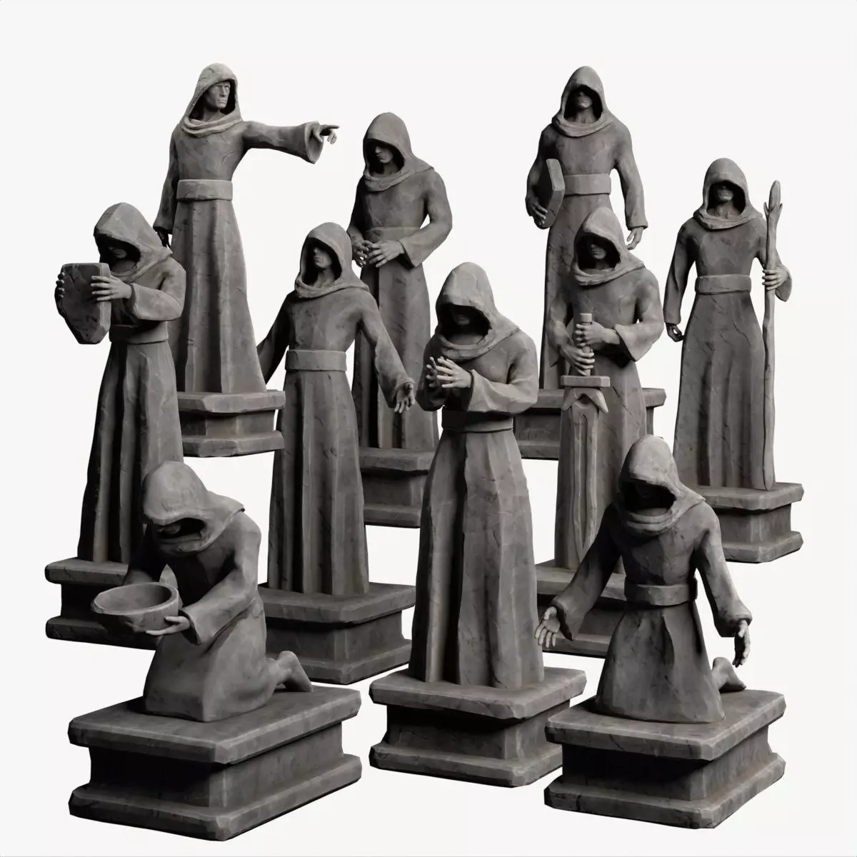 Robed Statues Low-poly 3D model_0