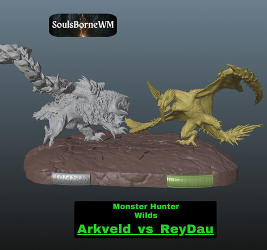 Monster Hunter Wilds Arkveld vs Rey Dau 3D print model