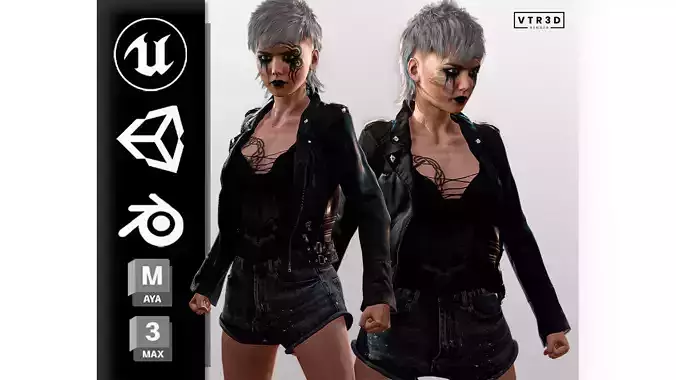 Realistic Punk Girl Character Game Ready