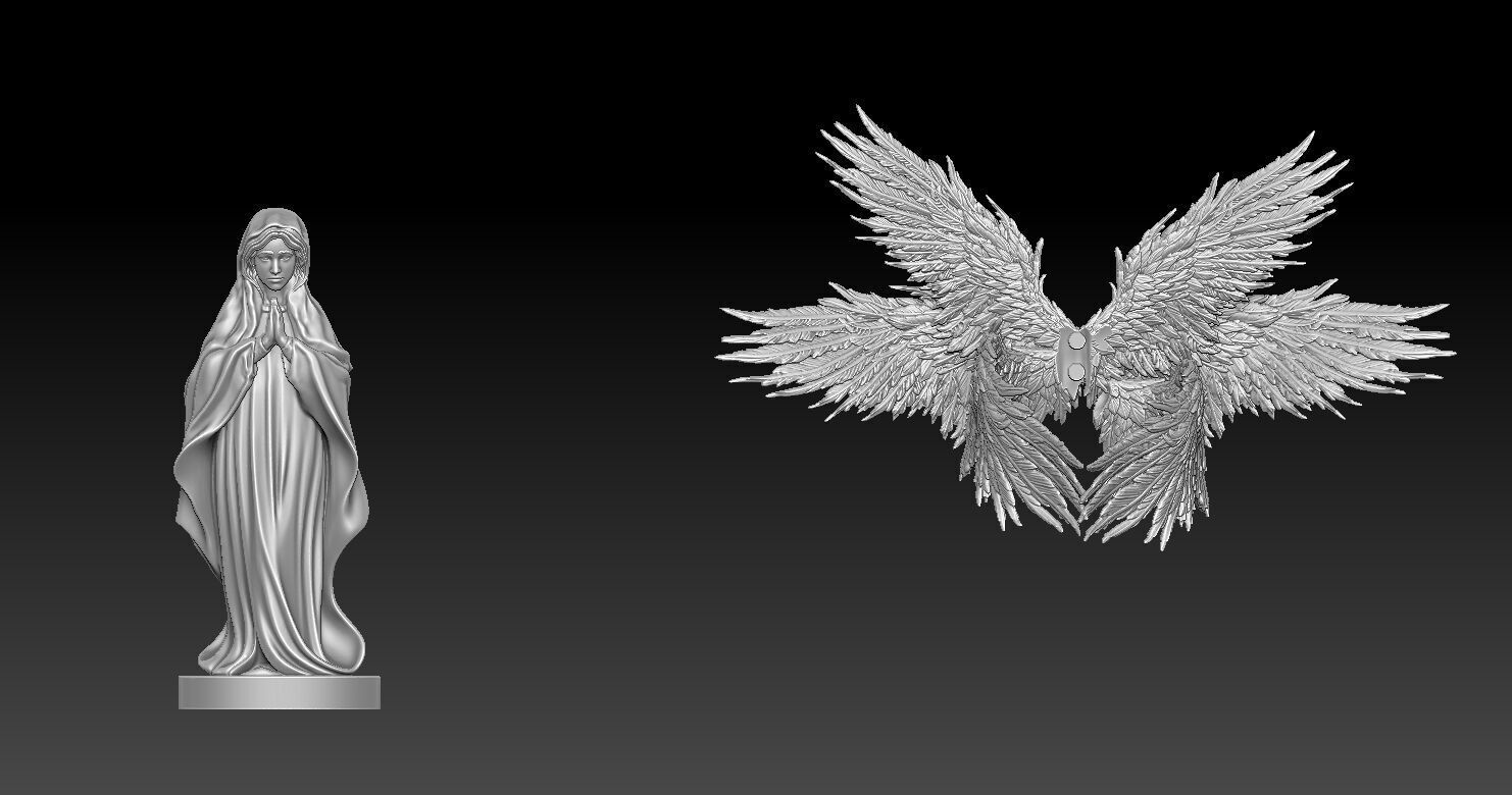 Statue of Virgin Mary with angel wings 3D print model_10