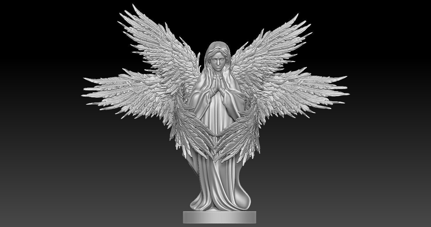 Statue of Virgin Mary with angel wings 3D print model_1