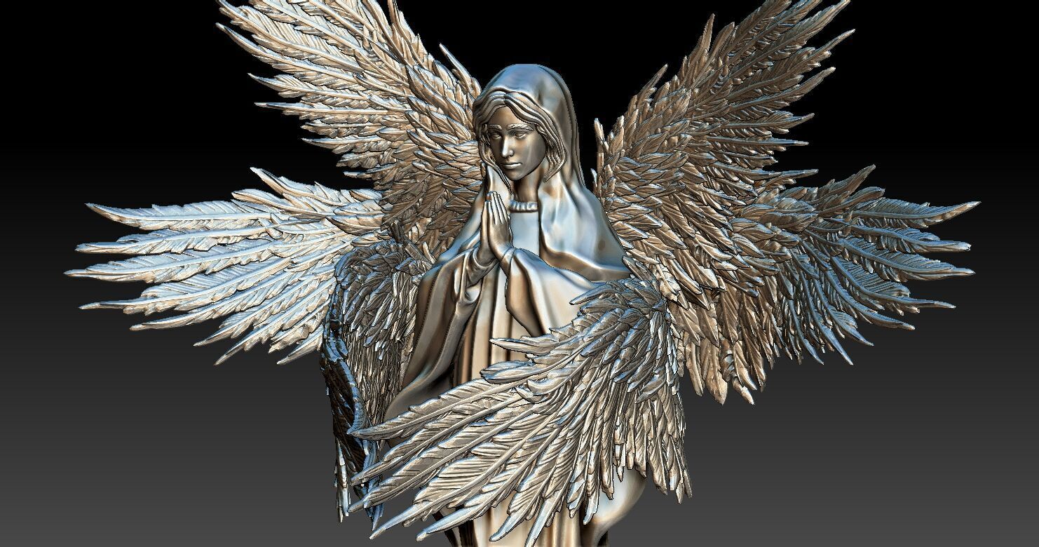 Statue of Virgin Mary with angel wings 3D print model_6