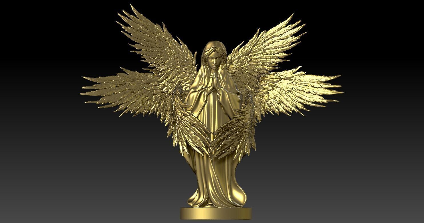 Statue of Virgin Mary with angel wings 3D print model_3