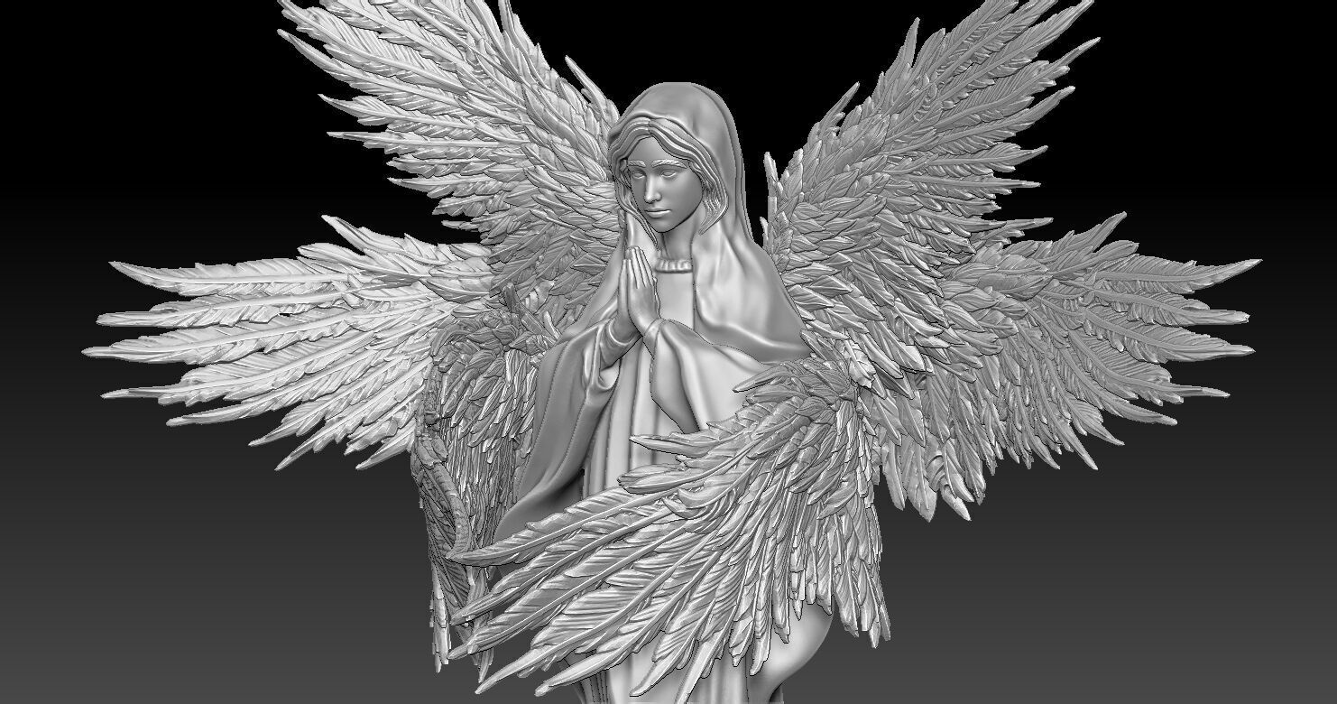 Statue of Virgin Mary with angel wings 3D print model_2