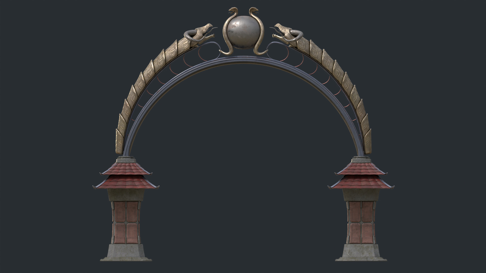Ancient Japanese Arch Gate 3D model_13
