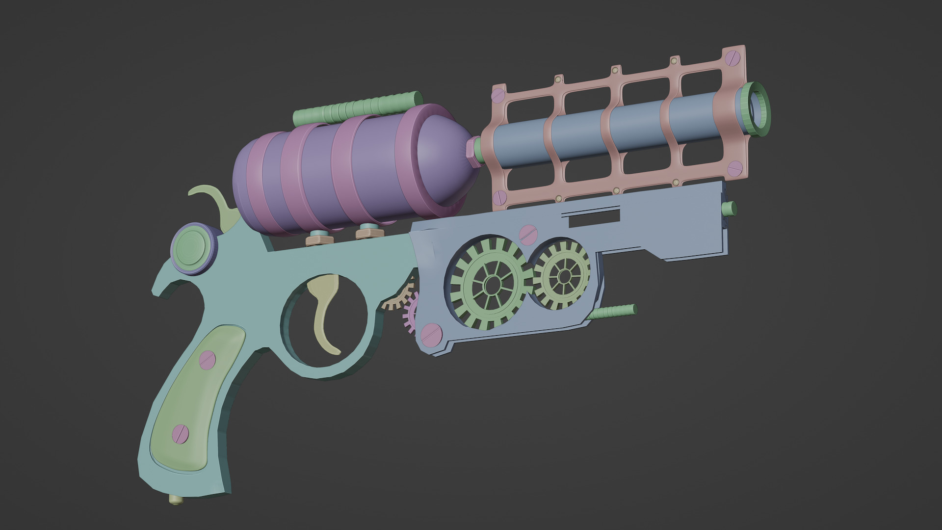 Steampunk revolver gun Low-poly 3D model_3
