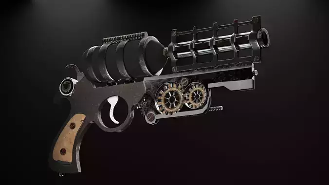Steampunk revolver gun Low-poly 3D model