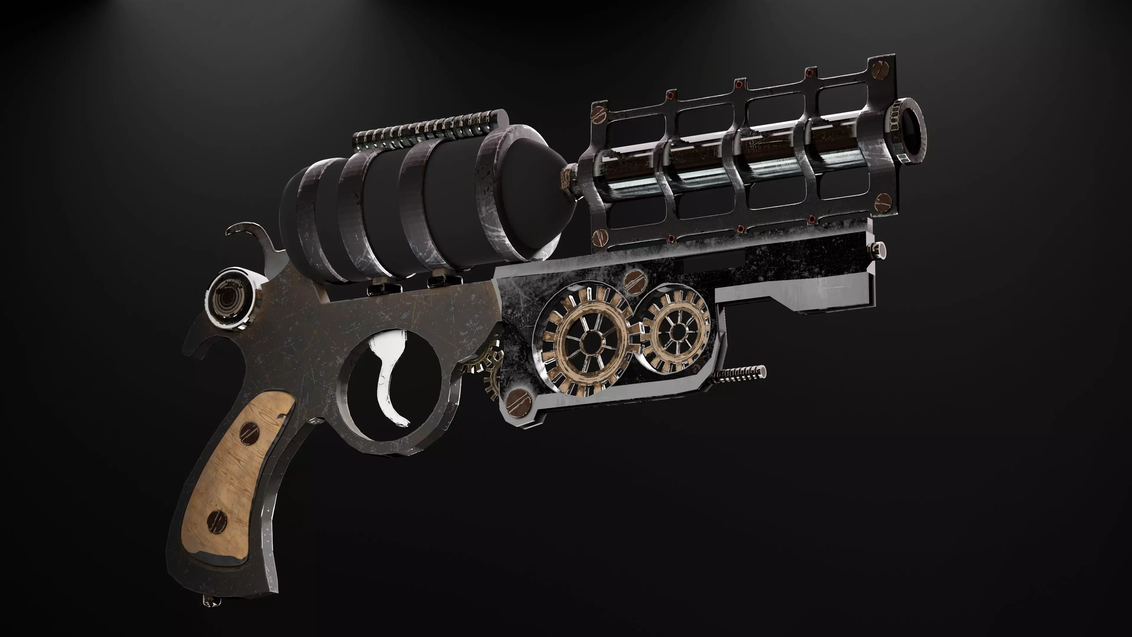 Steampunk revolver gun Low-poly 3D model_0