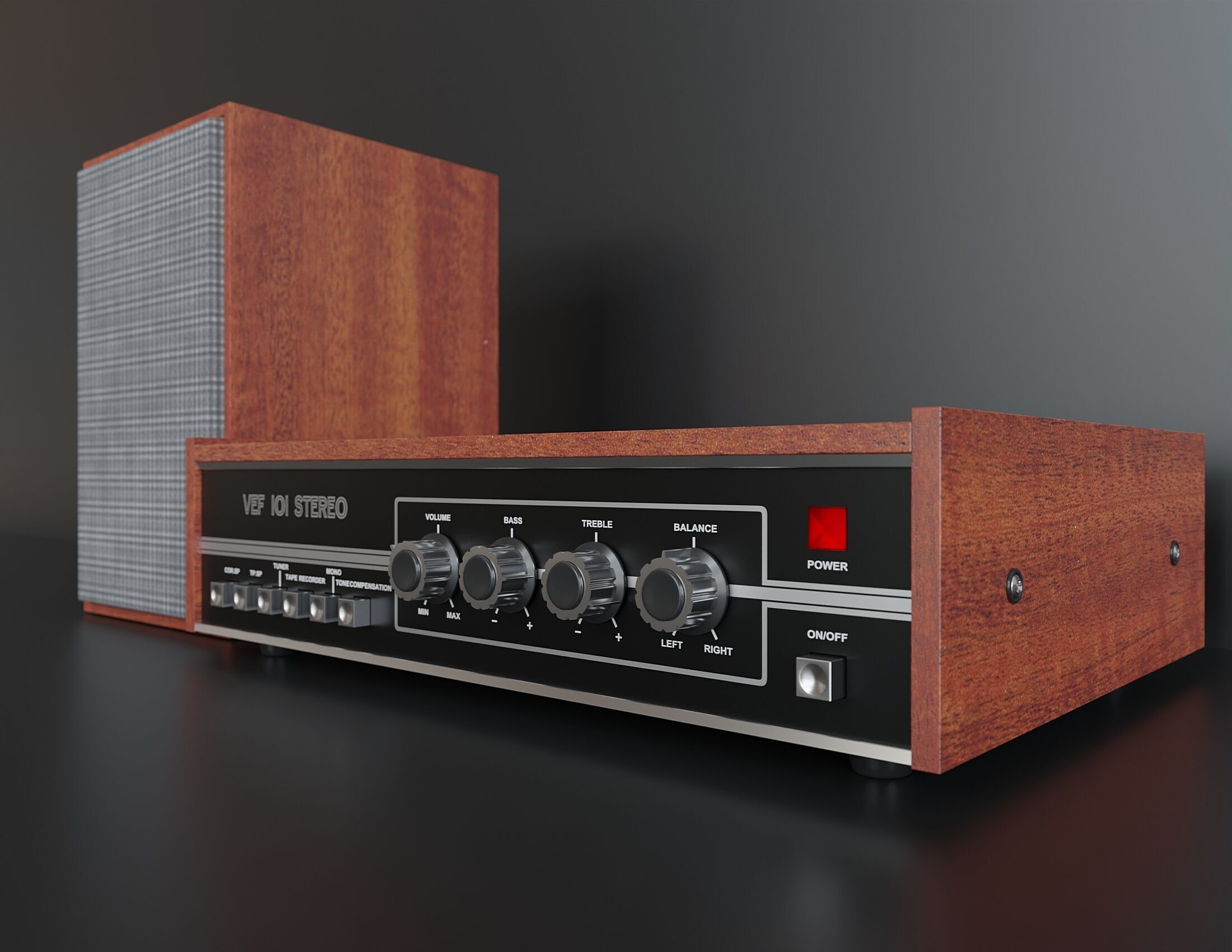 Latvian Vintage Amplifier with Speakers 3D model_4