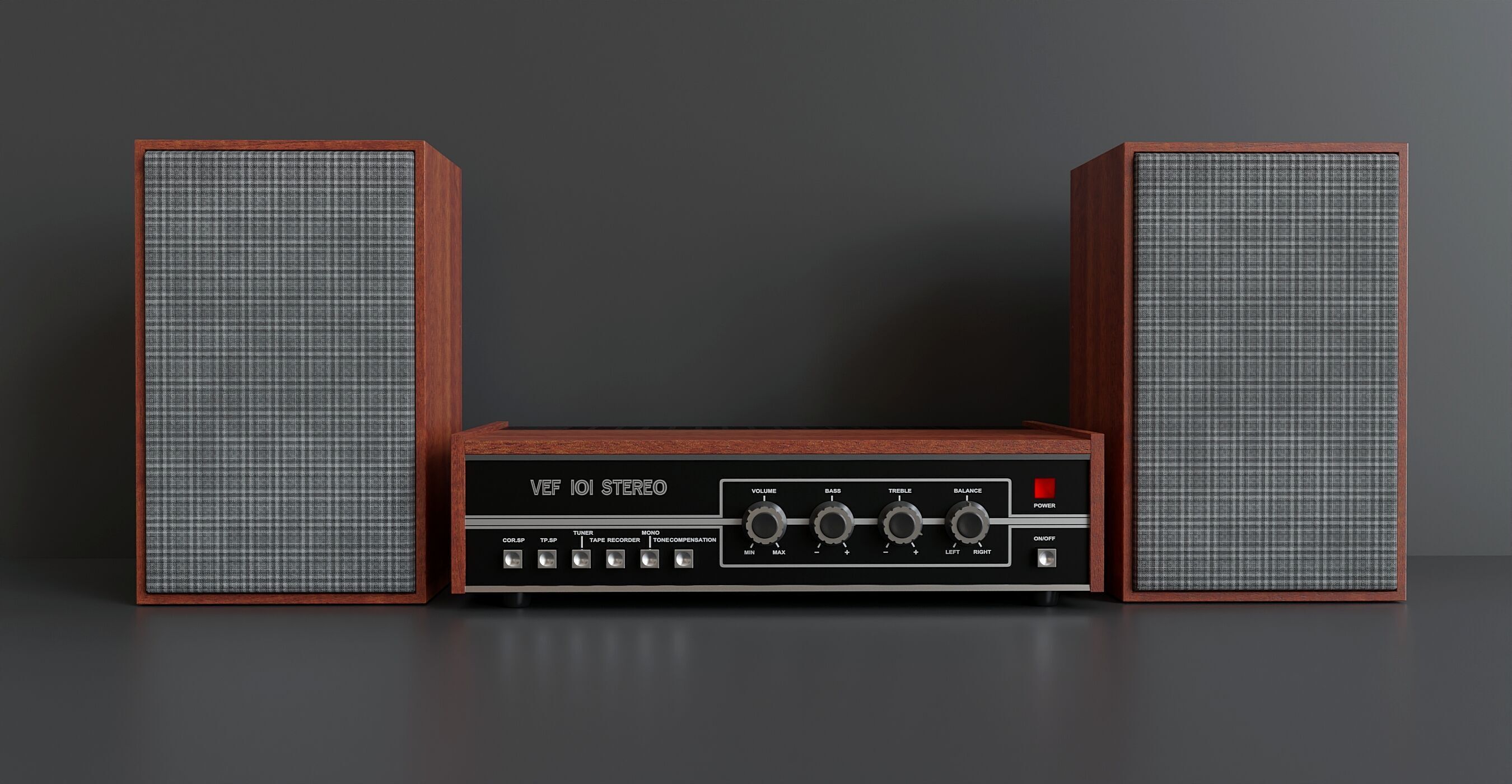 Latvian Vintage Amplifier with Speakers 3D model_2