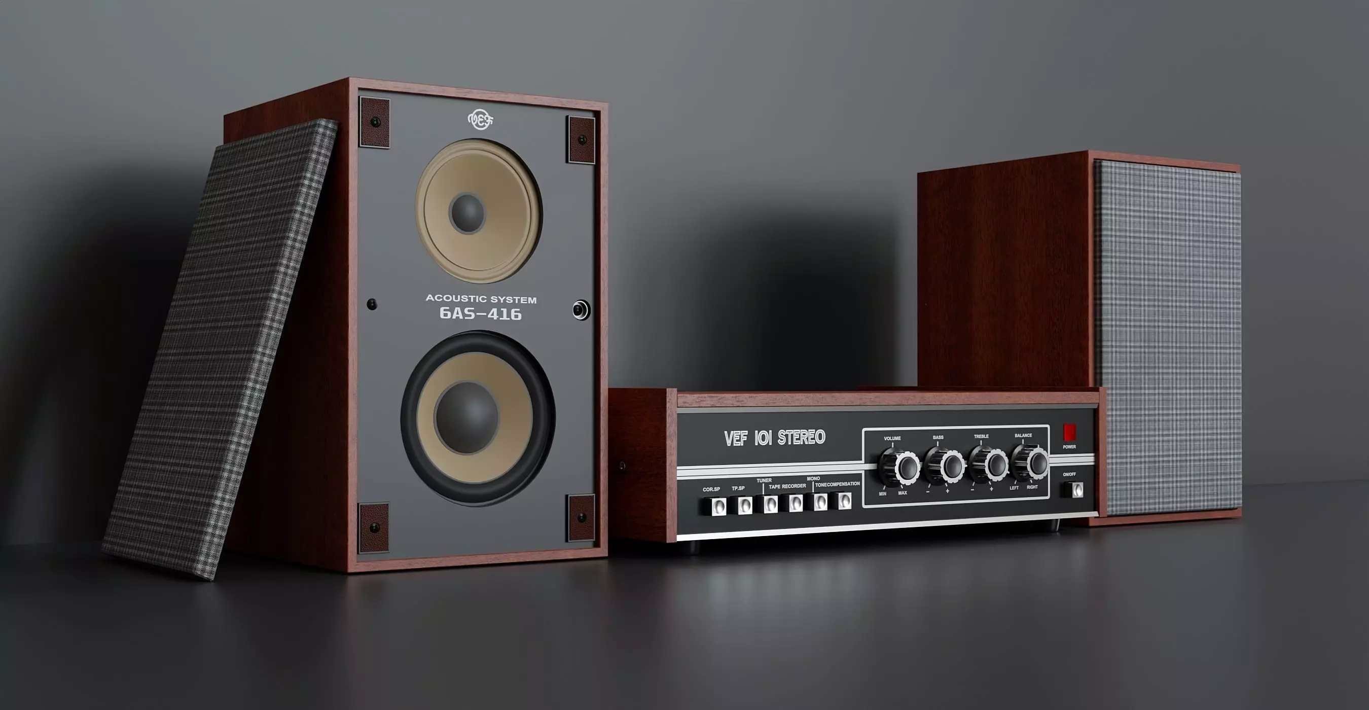 Latvian Vintage Amplifier with Speakers 3D model_0