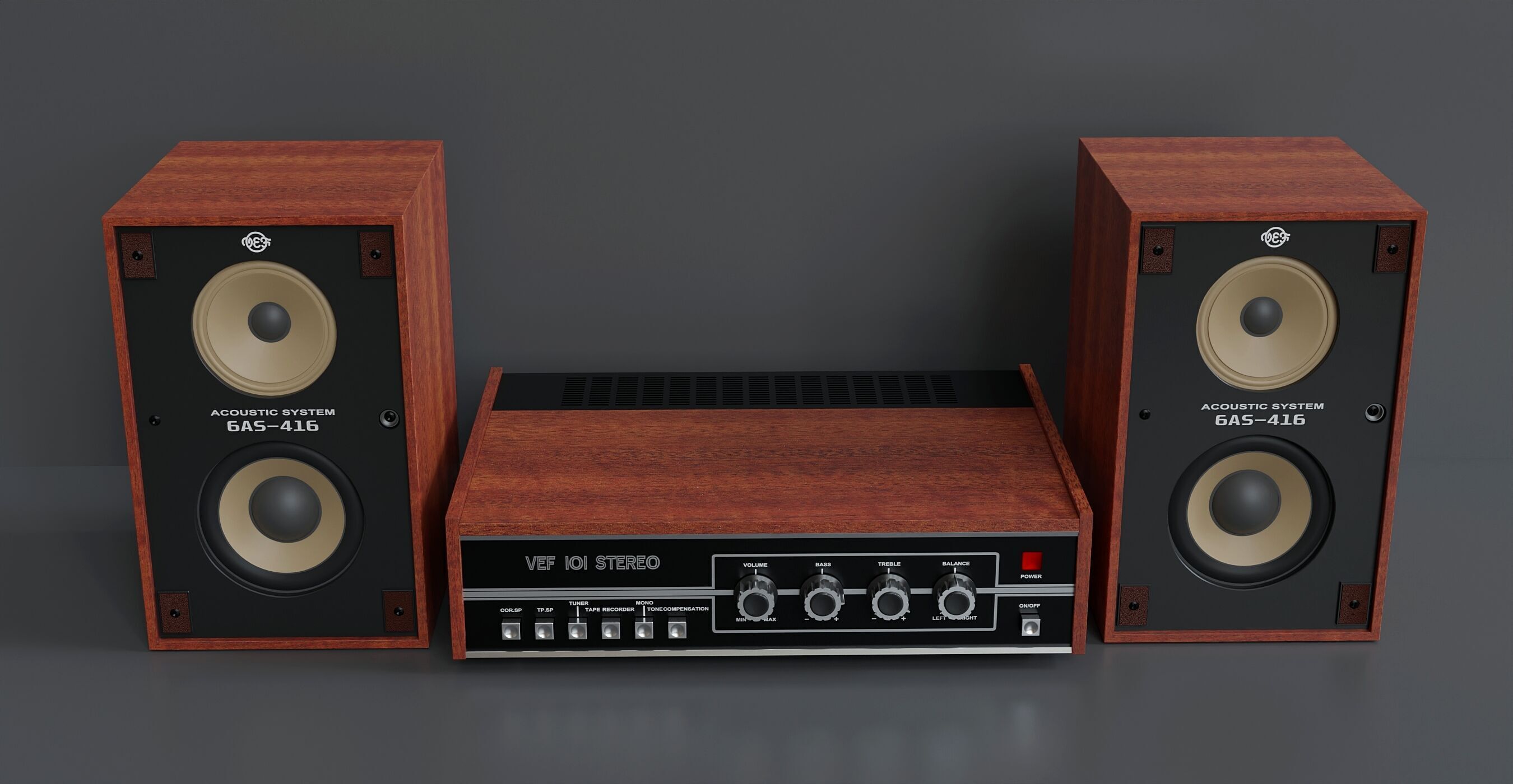 Latvian Vintage Amplifier with Speakers 3D model_1