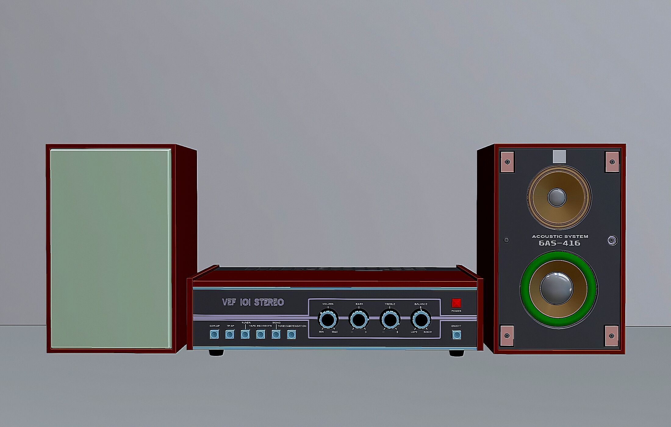 Latvian Vintage Amplifier with Speakers 3D model_6