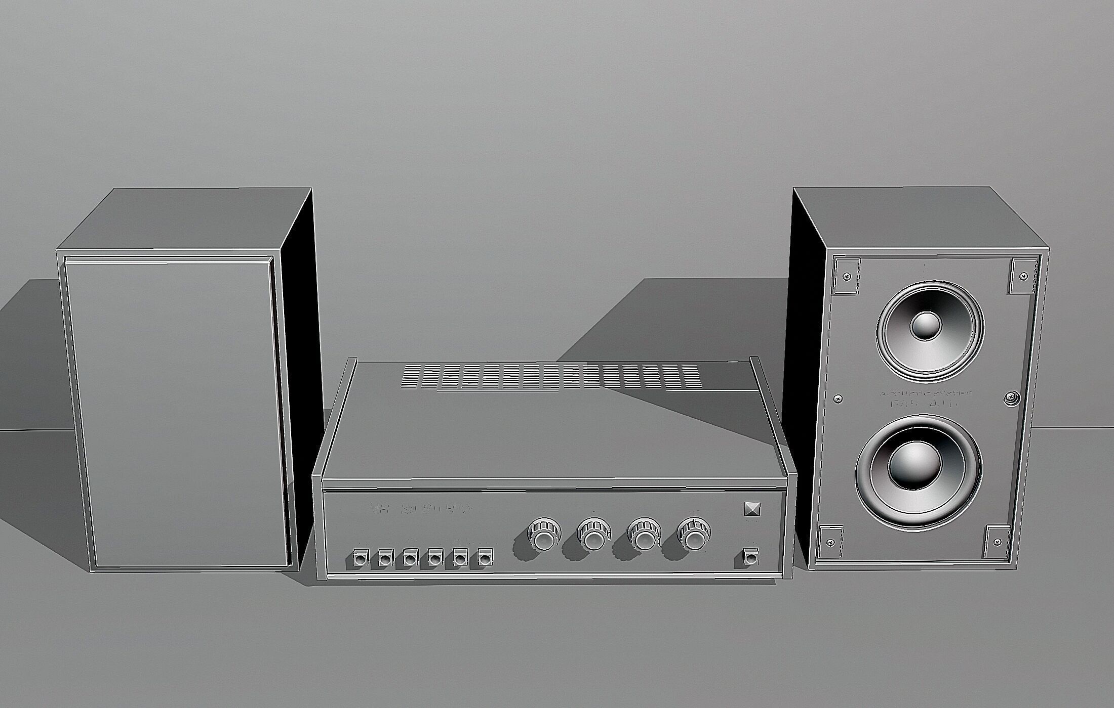 Latvian Vintage Amplifier with Speakers 3D model_5