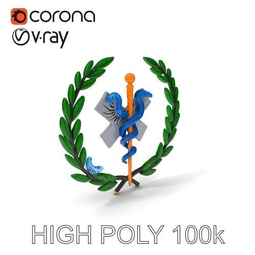 Medical Emblem D Model Pack  Caduceus with Laurel Wreath Low-poly 3D model
