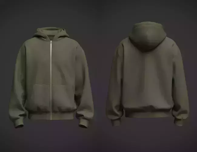 Male Oversized Cropped Zip Hoodie