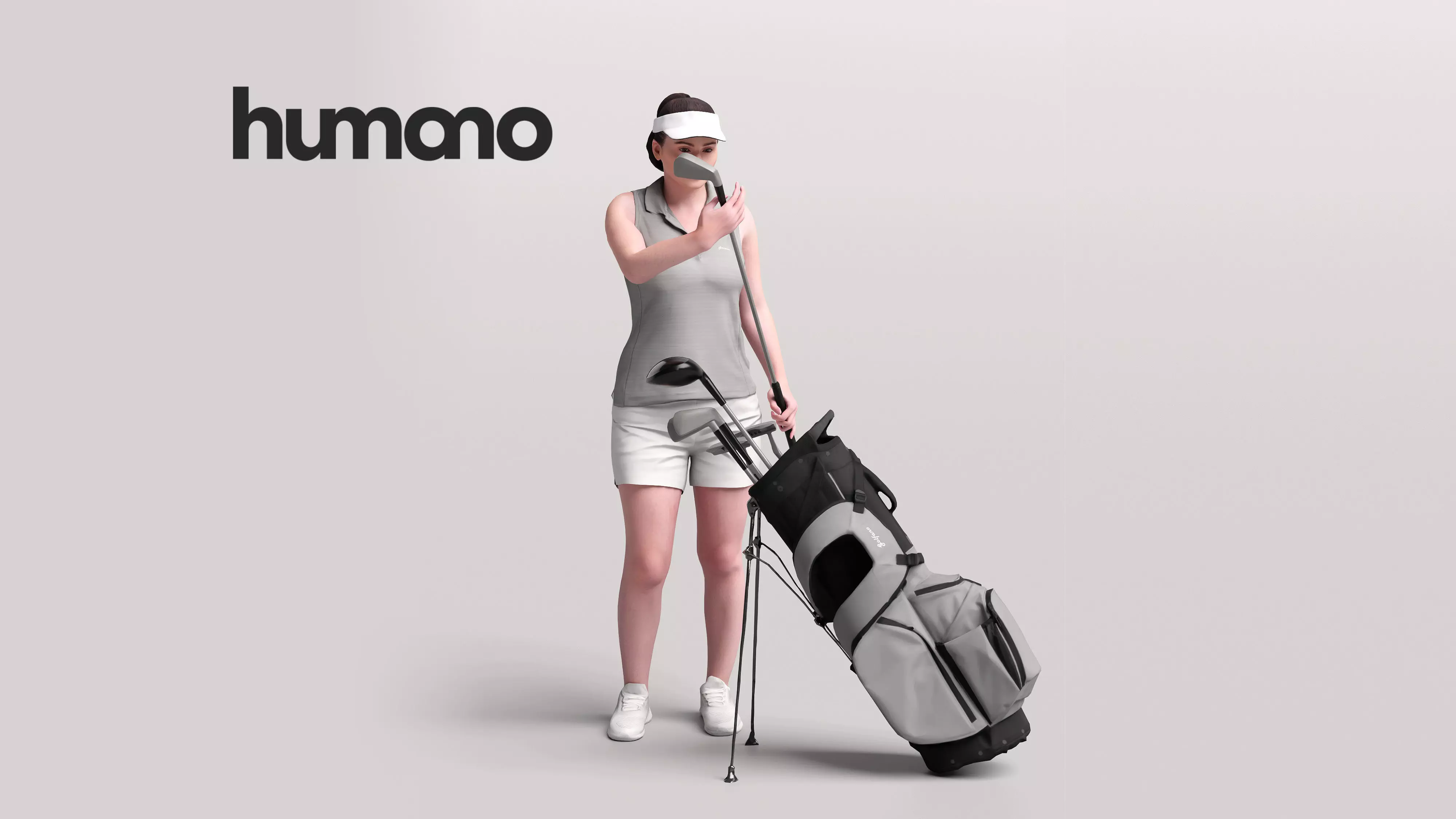 Humano Woman playing golf standing with a golf bag-2602-070-5421 3D model