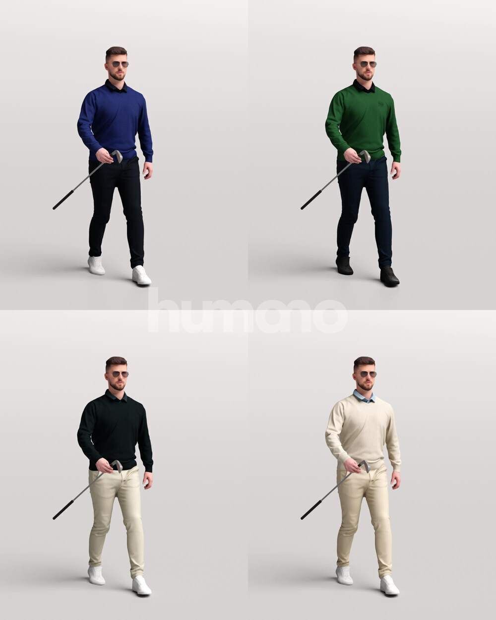 Humano Man playing golf walking with a club -2602-054-2422 3D model_2