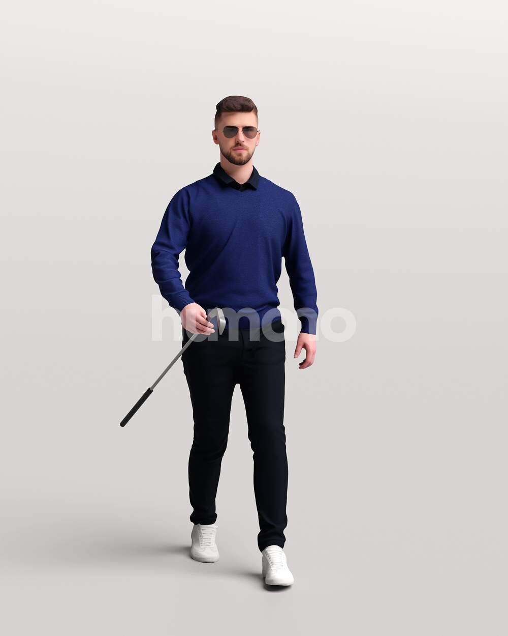 Humano Man playing golf walking with a club -2602-054-2422 3D model_6