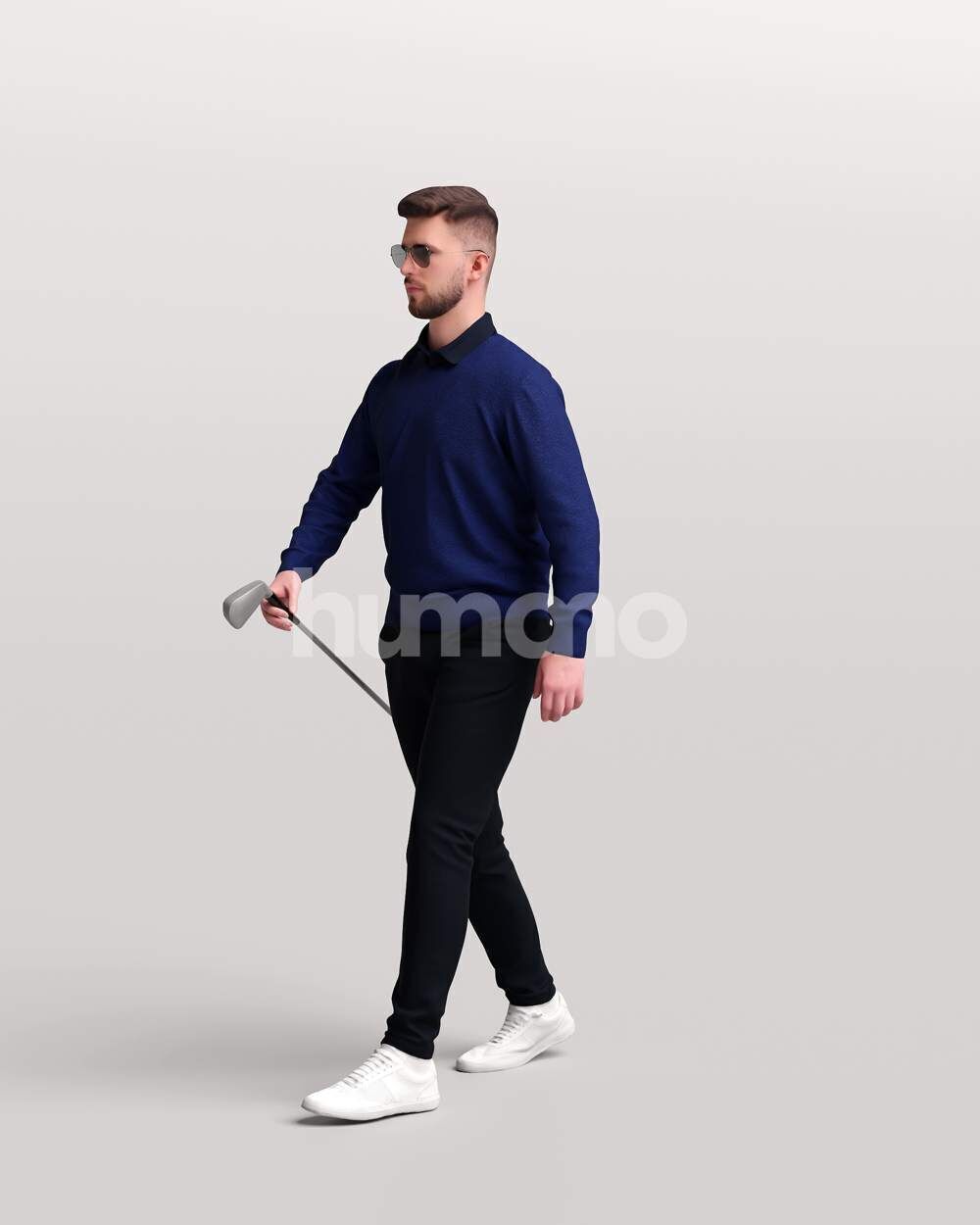 Humano Man playing golf walking with a club -2602-054-2422 3D model_8