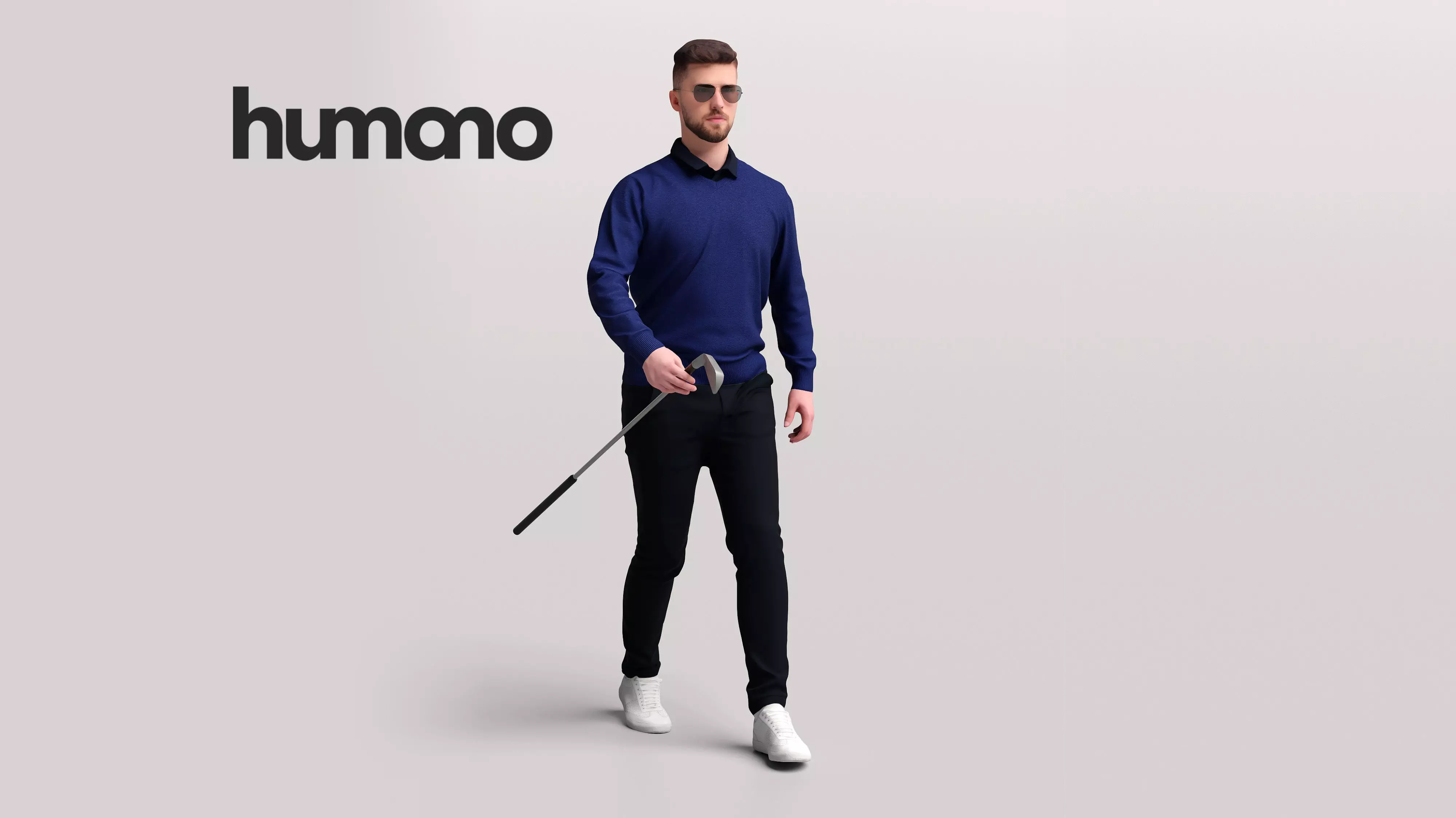 Humano Man playing golf walking with a club -2602-054-2422 3D model_0