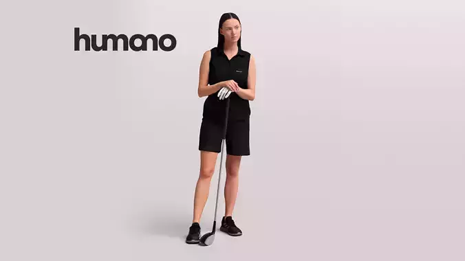 Humano Woman playing golf standing with a club -2602-050-7643 3D model