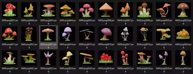 30 model package Low Poly 3D Mushroom Collection Low-poly 3D model