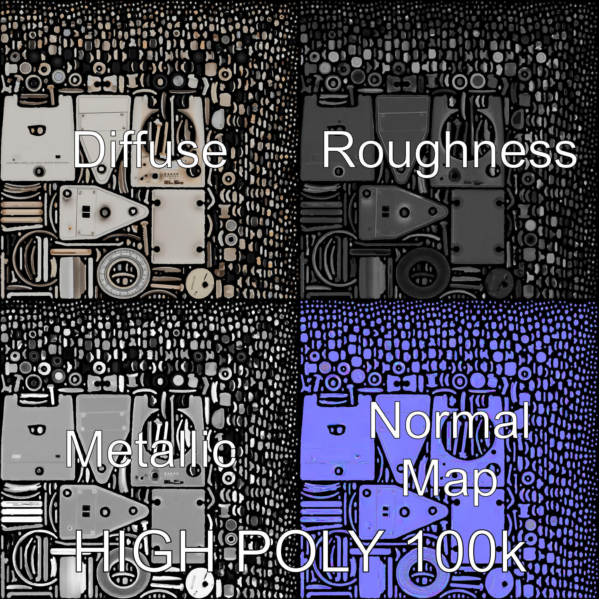 Retro Analog Tachometer D Model Pack Low-poly 3D model_2