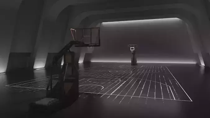  Modern Indoor Basketball Court with Realistic Hoop Low-poly 3D model
