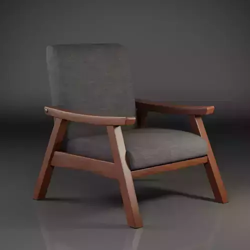 Linen Armchair with Wood Legs