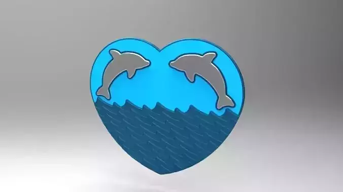 Dolphins in heart Low-poly 3D model