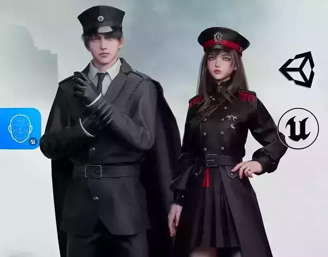 Commander Male and Female Shikikan Officer  - Game Ready Low-poly 3D model