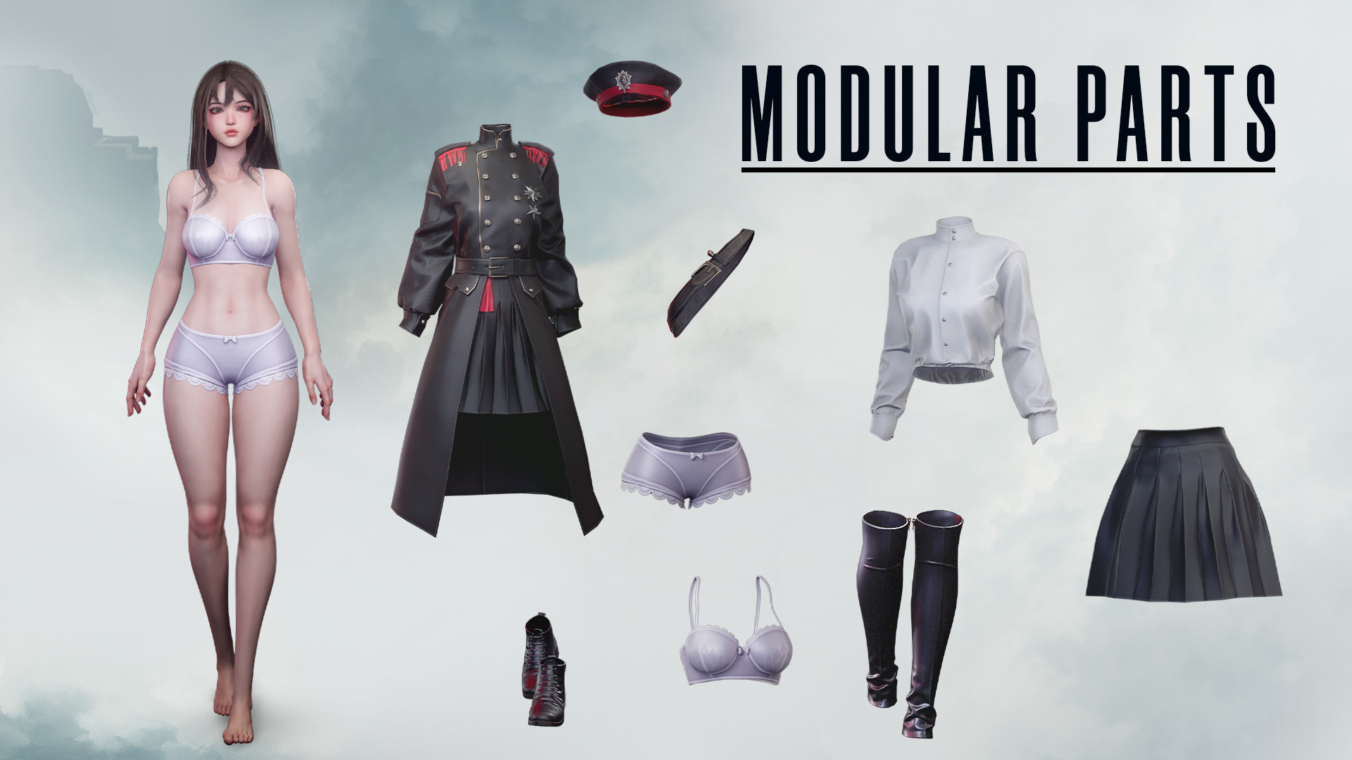 Commander Male and Female Shikikan Officer  - Game Ready Low-poly 3D model_10