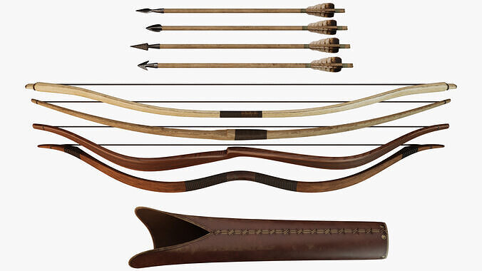 Collection of bows with arrows and quiver Low-poly 3D model