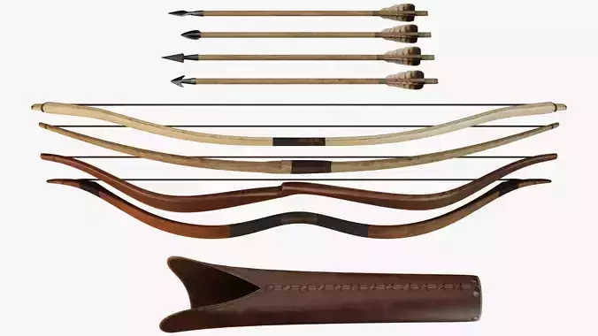 Collection of bows with arrows and quiver
