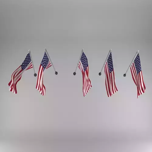 USA American flags on pole facade set