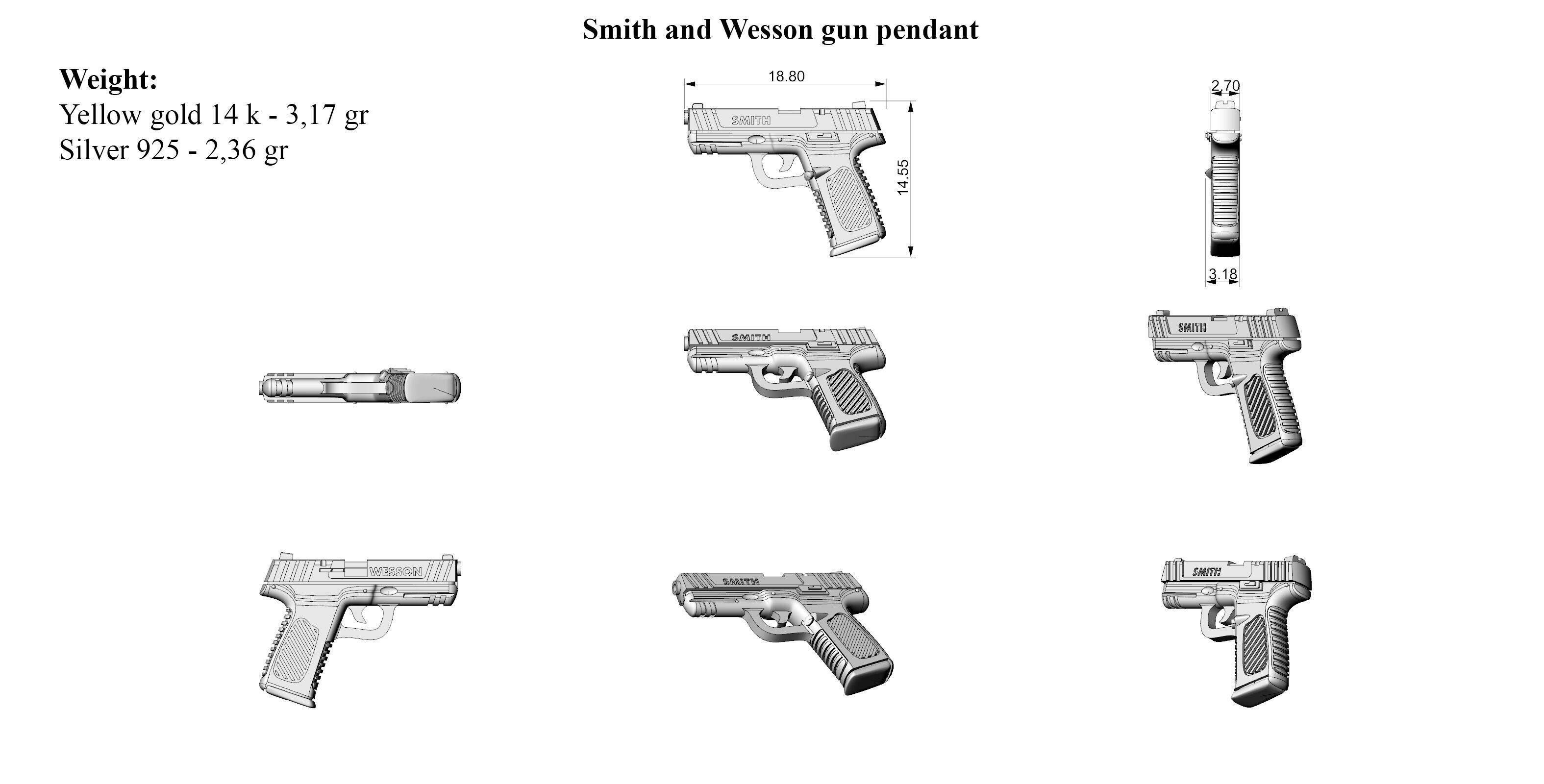 S and M gun pendant 3D print model_1